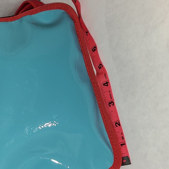 !NOT FOR SALE! bag Purse Cosmetic Pouch Blue Red Leather New in box - Picture 8 of 10